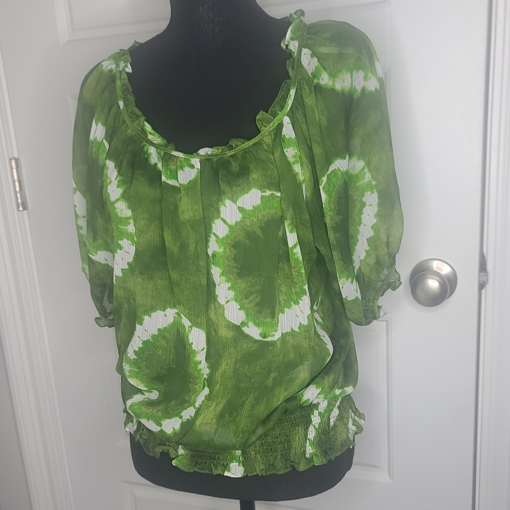 Michael Kors Peasant Blouse Green Tie DyeTop